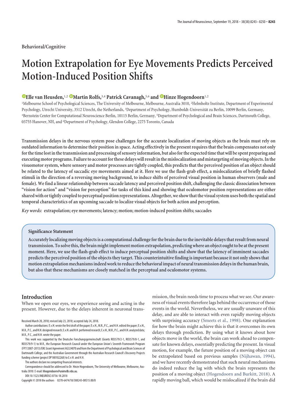 Motion Extrapolation for Eye Movements Predicts Perceived Motion-Induced Position Shifts