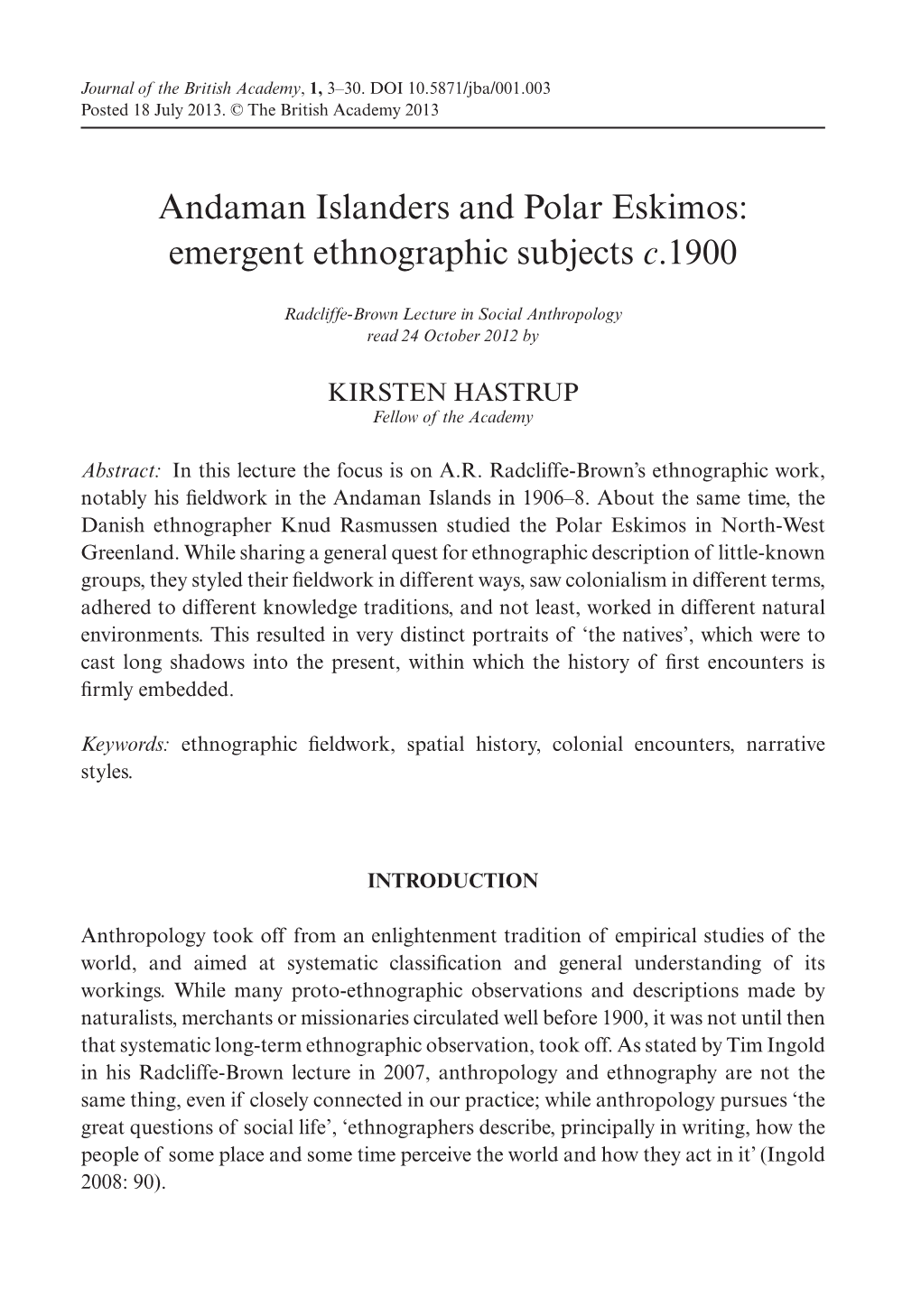 Andaman Islanders and Polar Eskimos: Emergent Ethnographic Subjects C.1900