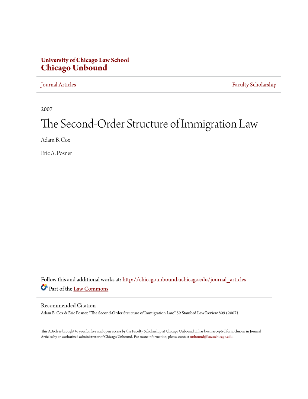 The Second-Order Structure of Immigration Law