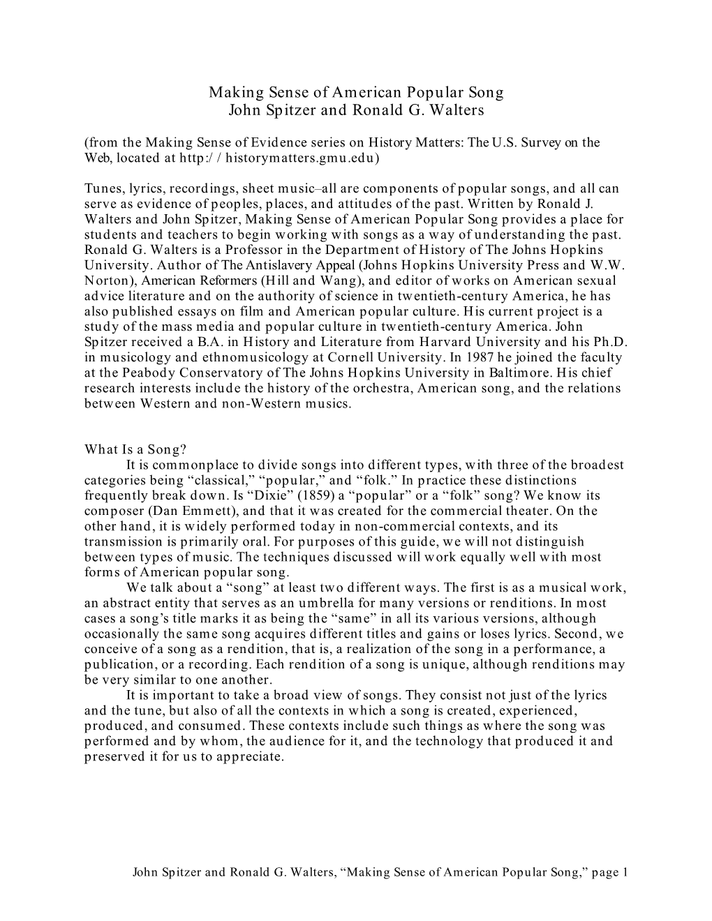 Making Sense of American Popular Song John Spitzer and Ronald G