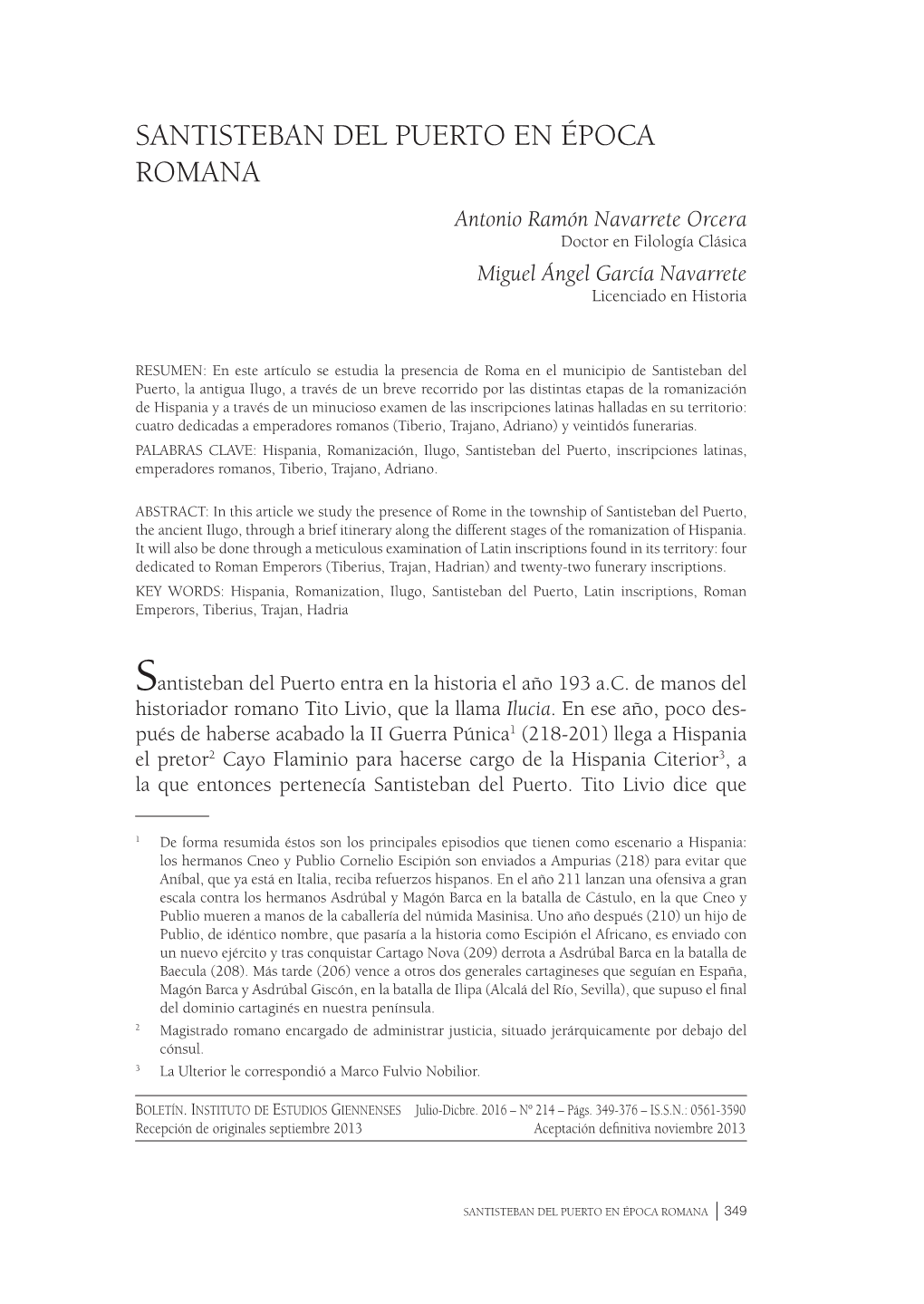 Santisteban Del Puerto En Época Romana Antonio Ramón Navarrete Orcera Doctor En Filología Clásica Miguel Ángel García Navarrete Licenciado En Historia