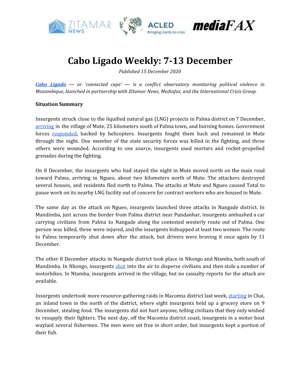 Cabo Ligado Weekly: 7-13 December Published 15 December 2020