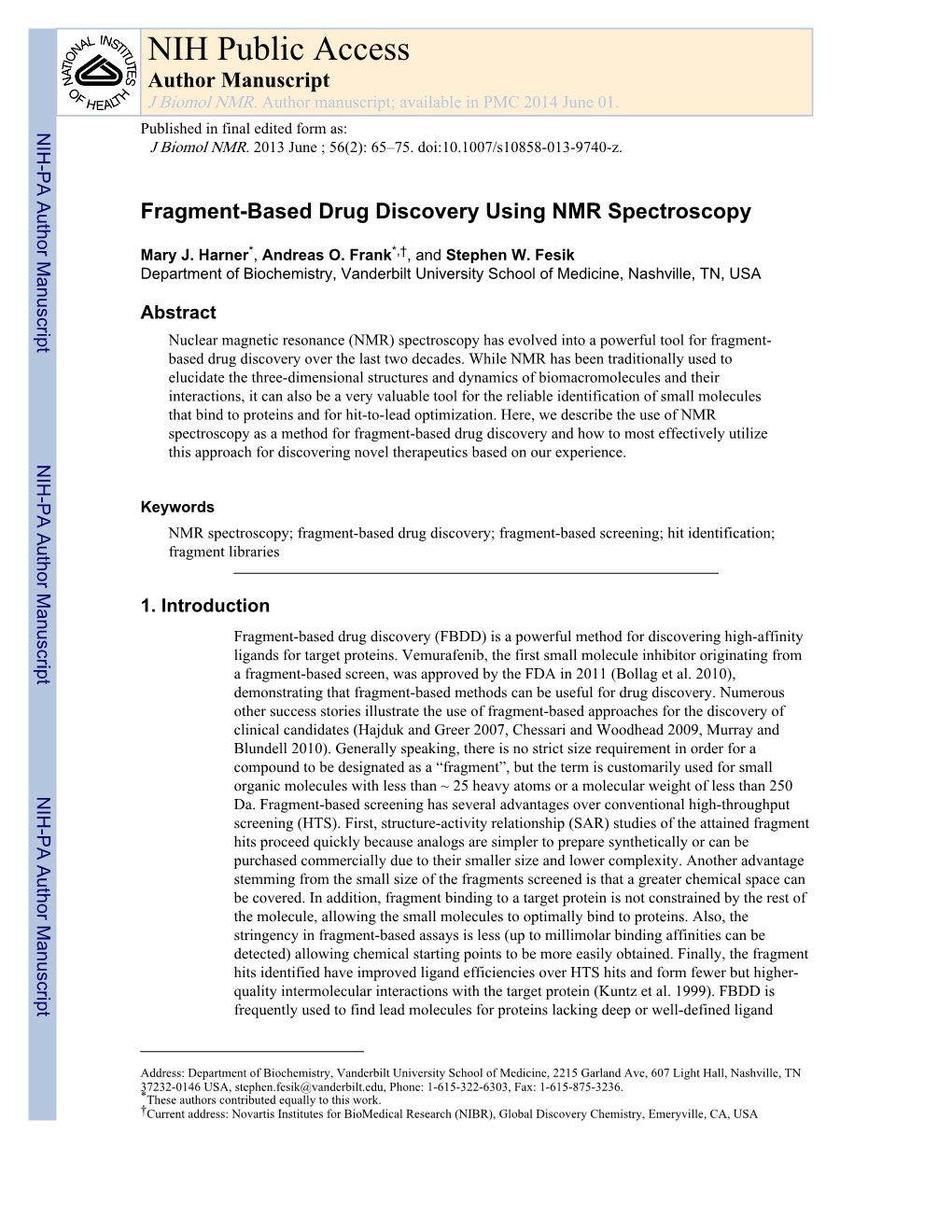 NIH Public Access Author Manuscript J Biomol NMR