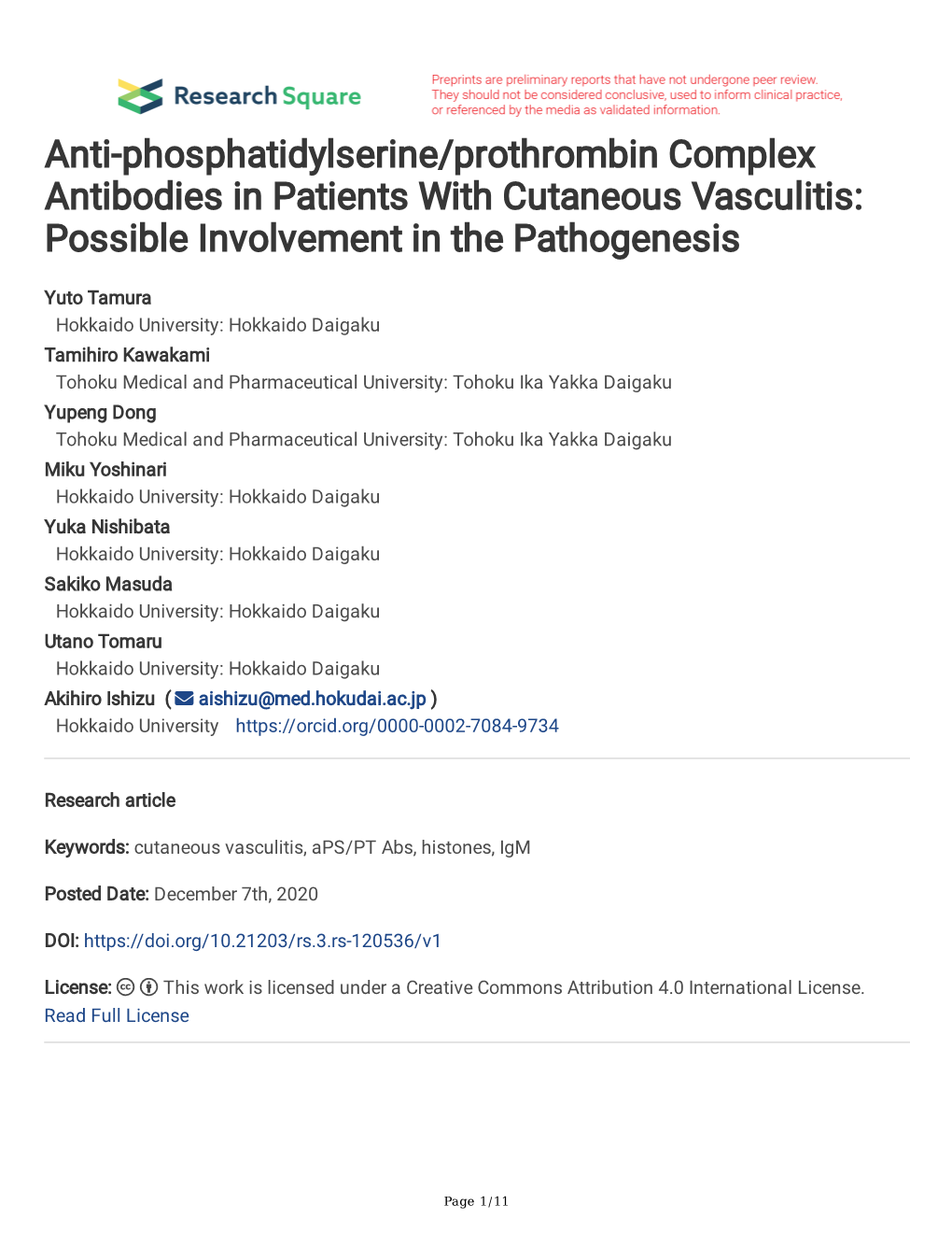 Anti-Phosphatidylserine/Prothrombin Complex Antibodies in Patients with Cutaneous Vasculitis: Possible Involvement in the Pathogenesis