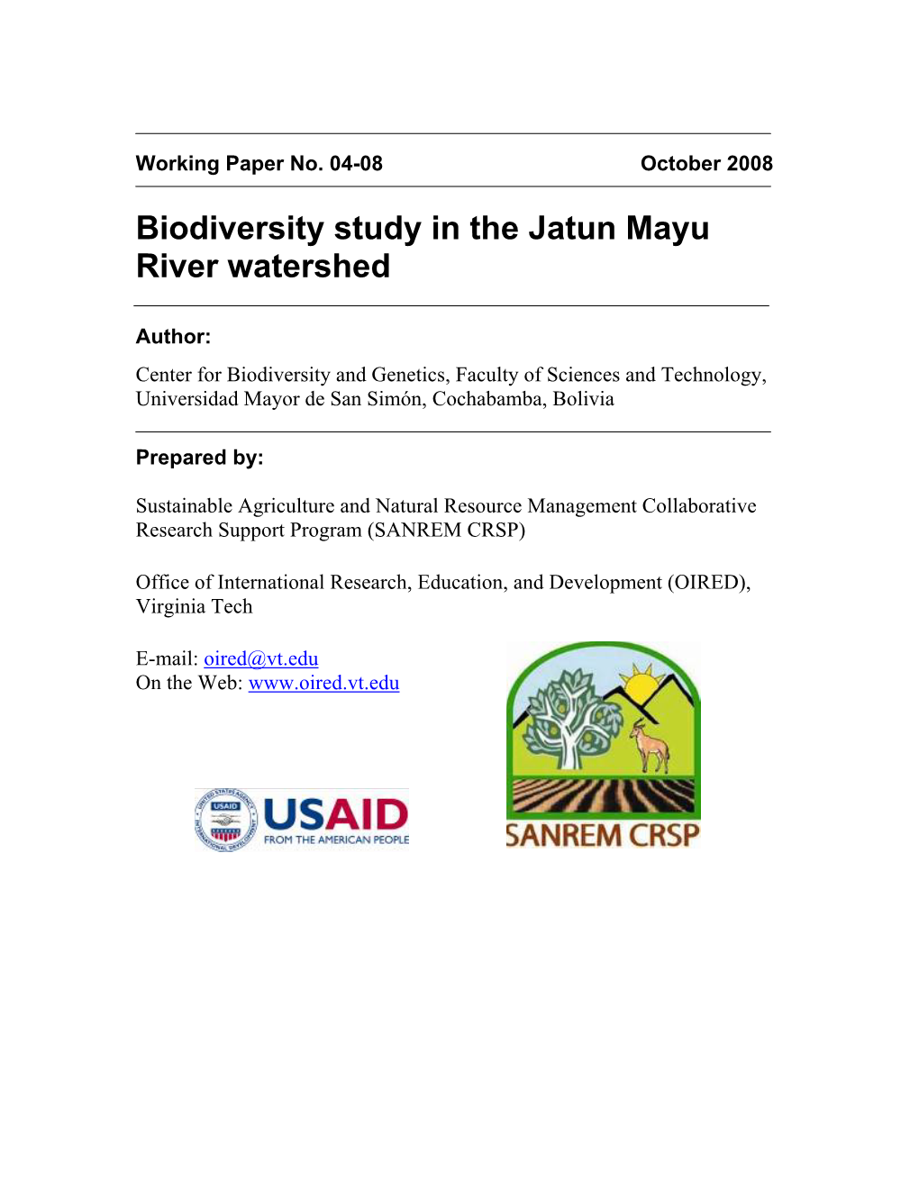Biodiversity Study in the Jatun Mayu River Watershed
