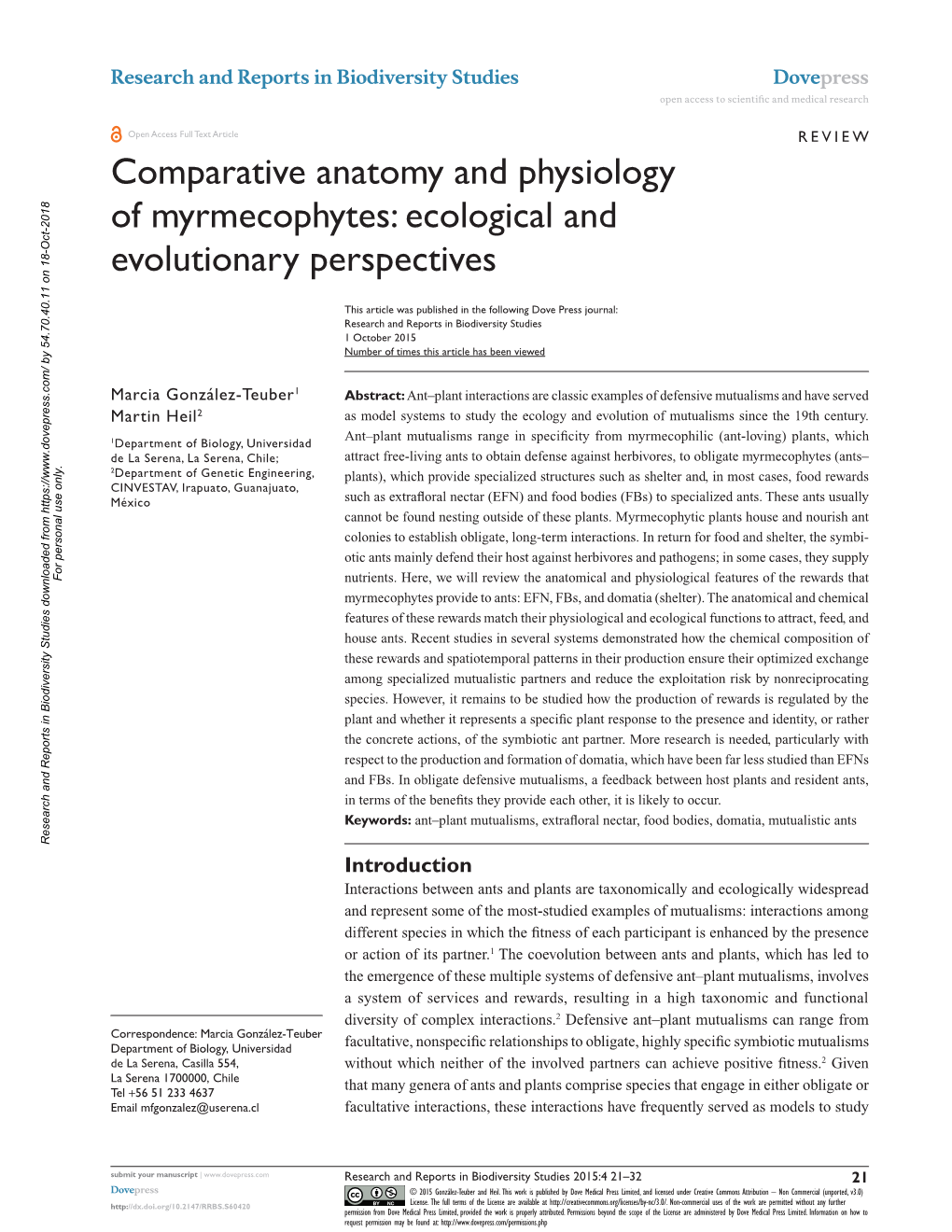 Comparative Anatomy and Physiology of Myrmecophytes: Ecological and Evolutionary Perspectives