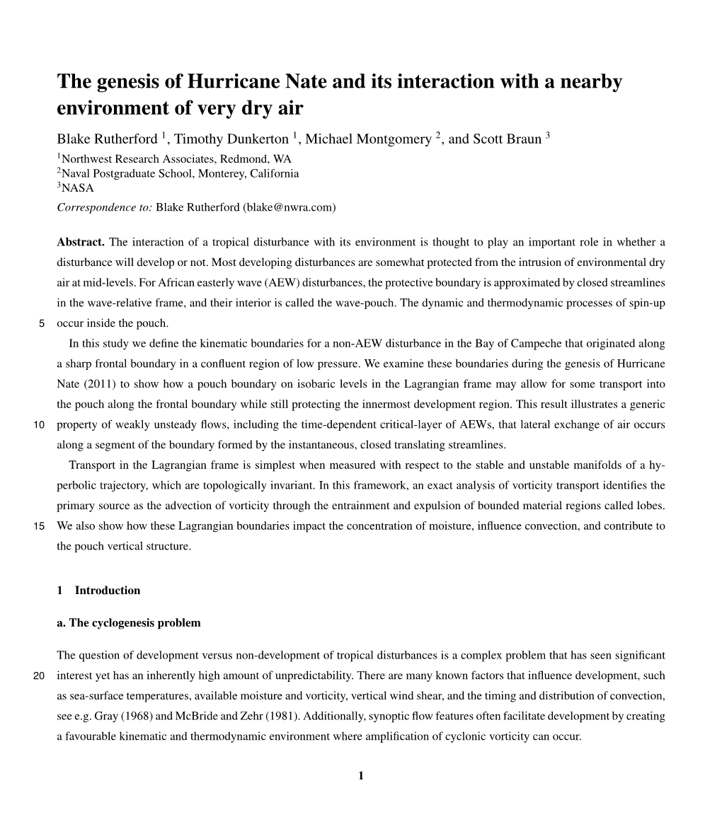 The Genesis of Hurricane Nate and Its Interaction with a Nearby