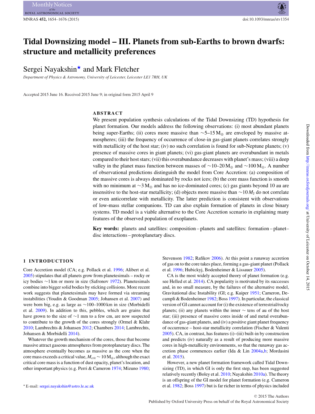 Tidal Downsizing Model – III. Planets from Sub-Earths to Brown Dwarfs: Structure and Metallicity Preferences