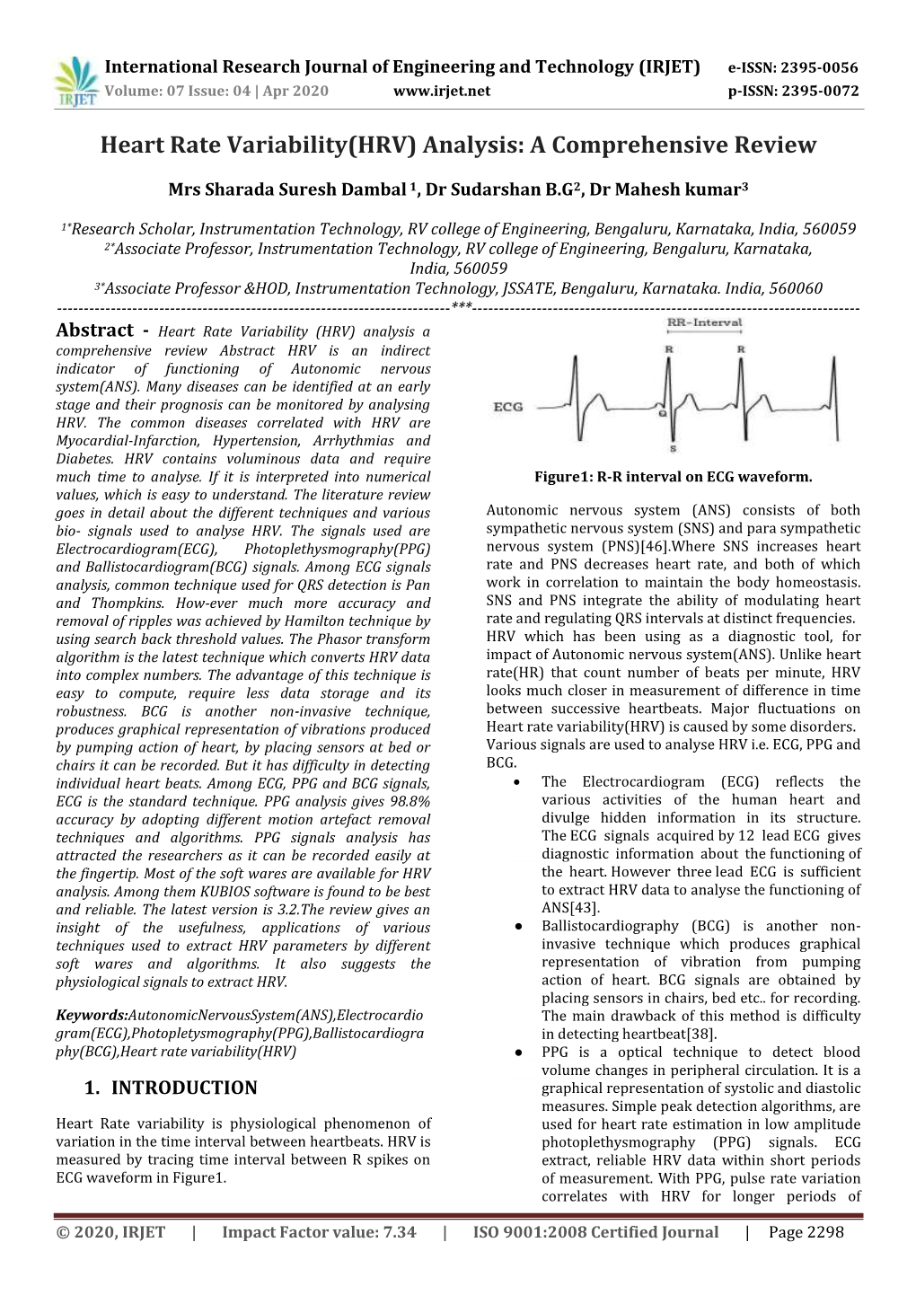 Heart Rate Variability(HRV) Analysis: a Comprehensive Review