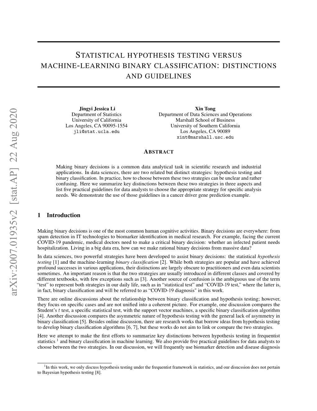 Arxiv:2007.01935V2 [Stat.AP] 22 Aug 2020