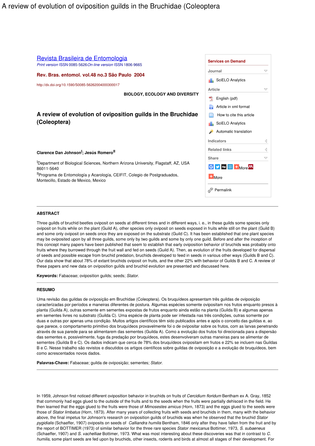 A Review of Evolution of Oviposition Guilds in the Bruchidae (Coleoptera