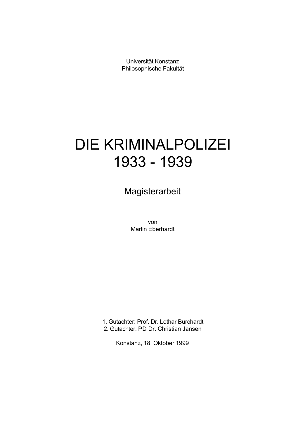 Die Kriminalpolizei 1933 - 1939