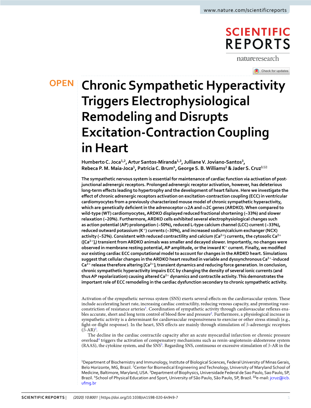 Chronic Sympathetic Hyperactivity Triggers Electrophysiological Remodeling and Disrupts Excitation-Contraction Coupling in Heart Humberto C