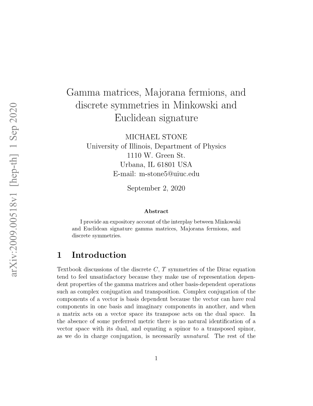 Gamma Matrices, Majorana Fermions, and Discrete Symmetries In