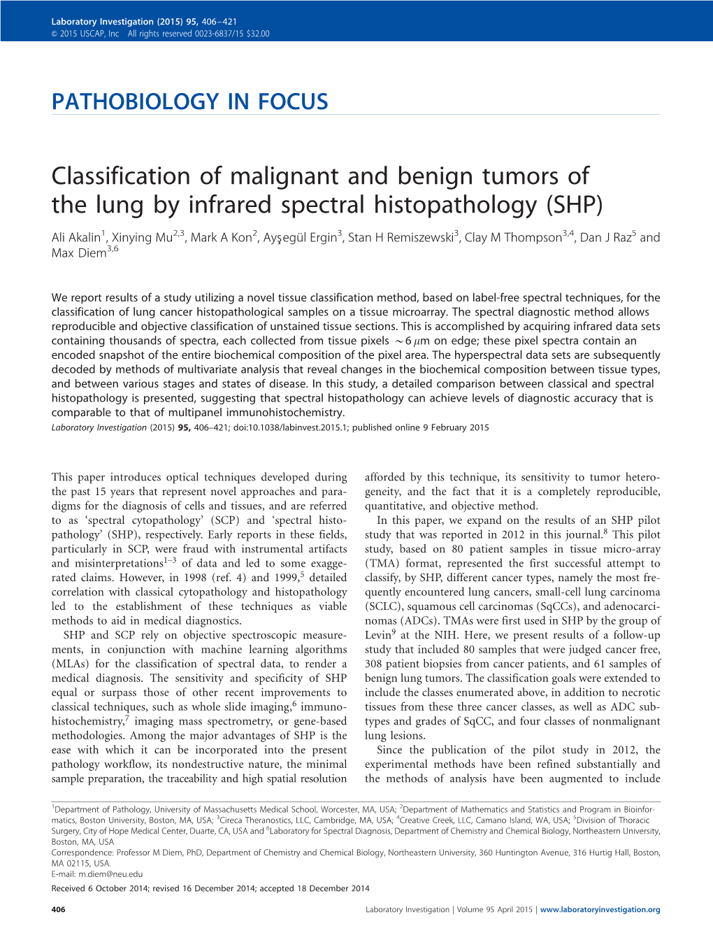 Classification of Malignant and Benign Tumors of the Lung By