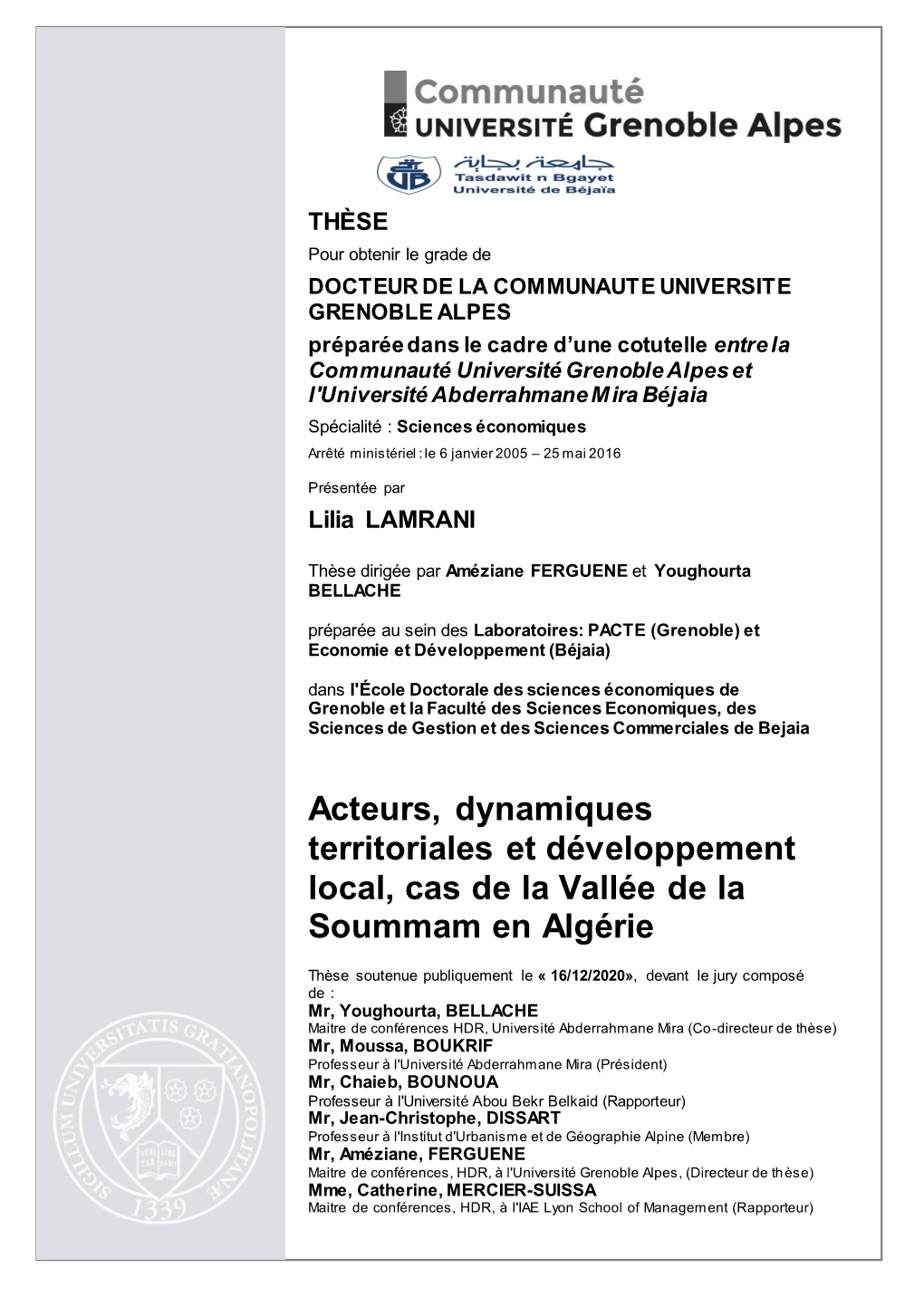 Acteurs, Dynamiques Territoriales Et Développement Local, Cas De La Vallée De La Soummam En Algérie