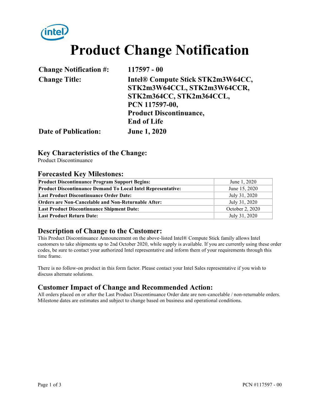 Product Change Notification