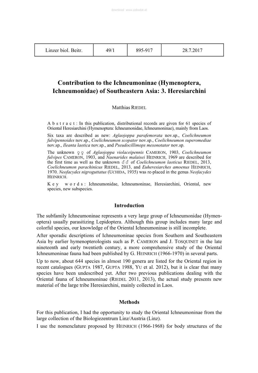 (Hymenoptera, Ichneumonidae) of Southeastern Asia: 3