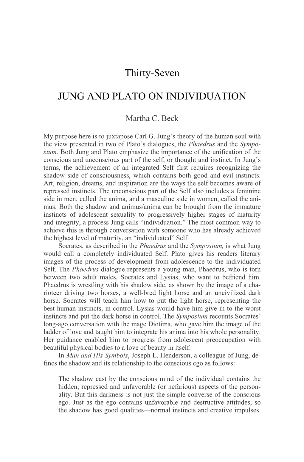 Thirty-Seven JUNG and PLATO on INDIVIDUATION