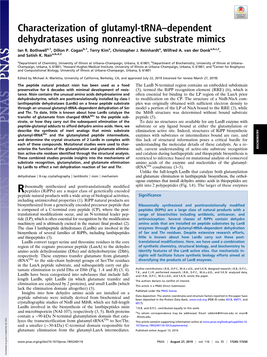 Characterization of Glutamyl-Trna–Dependent Dehydratases Using Nonreactive Substrate Mimics