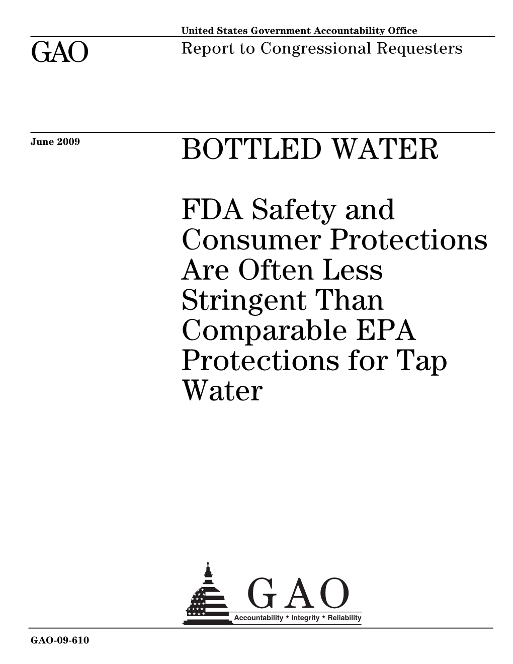 GAO-09-610 Bottled Water: FDA Safety and Consumer Protections