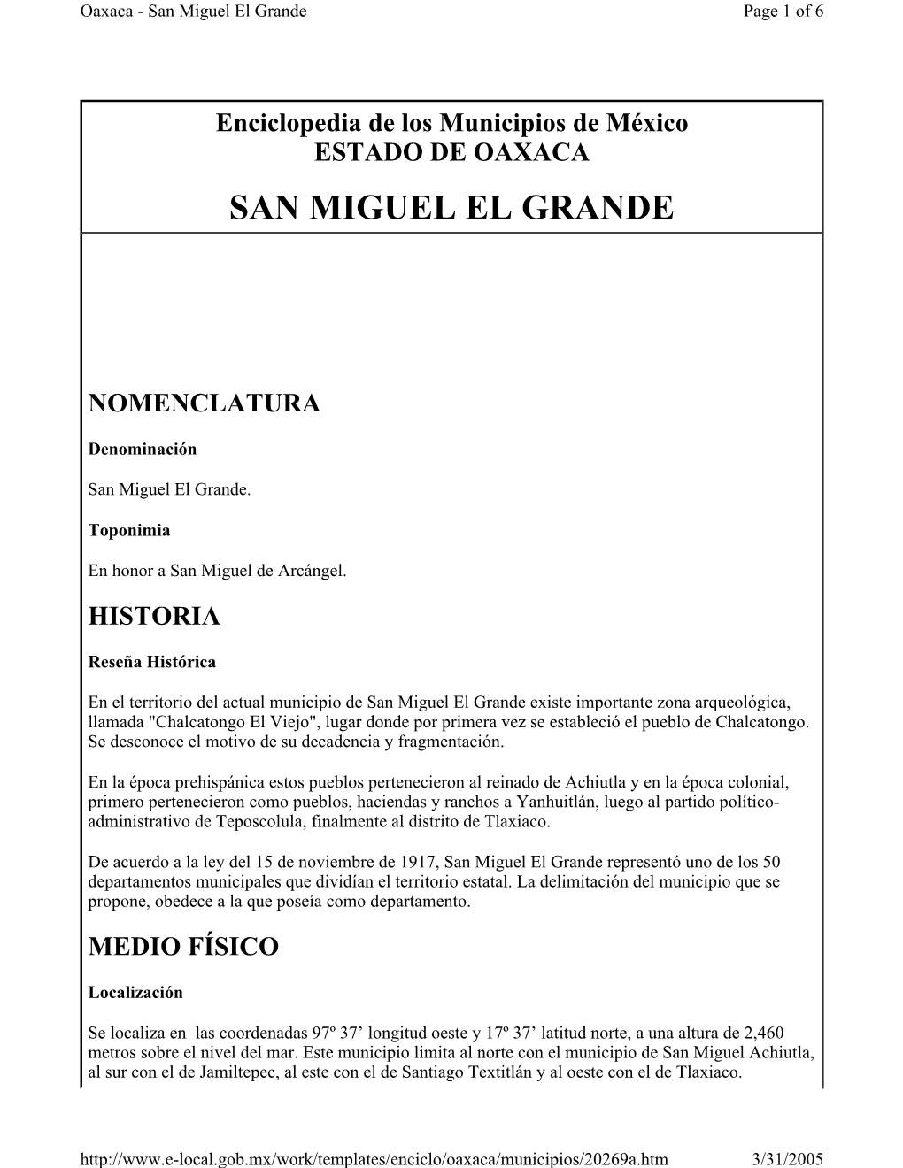 San Miguel El Grande Page 1 of 6