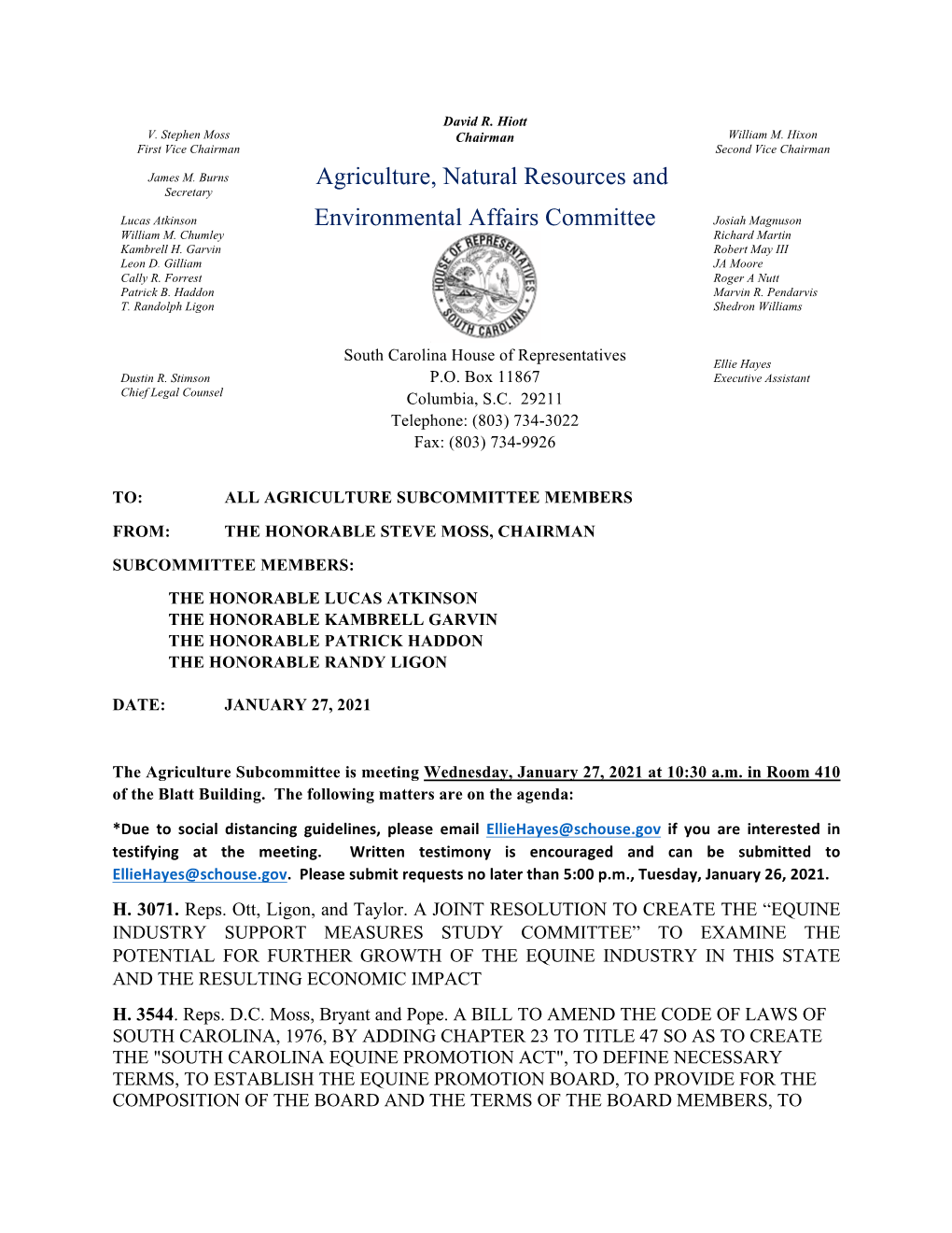 Agriculture, Natural Resources and Environmental Affairs Committee