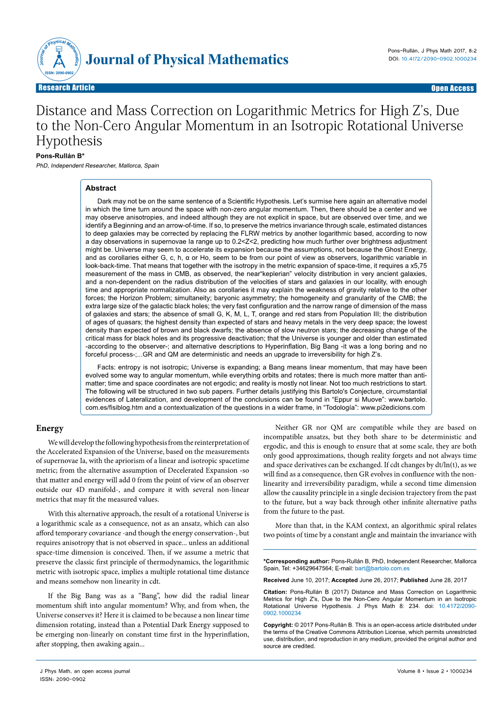 Distance and Mass Correction on Logarithmic Metrics for High Z's