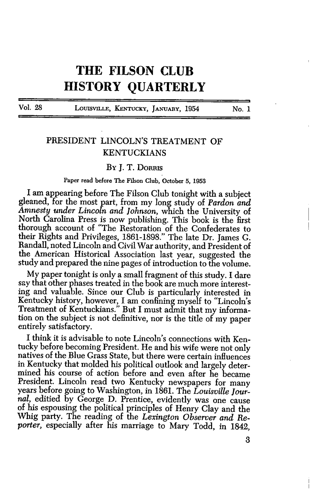 Presidents Lincolns Treatment of Kentuckians