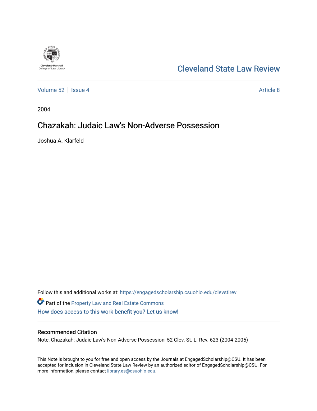 Chazakah: Judaic Law's Non-Adverse Possession