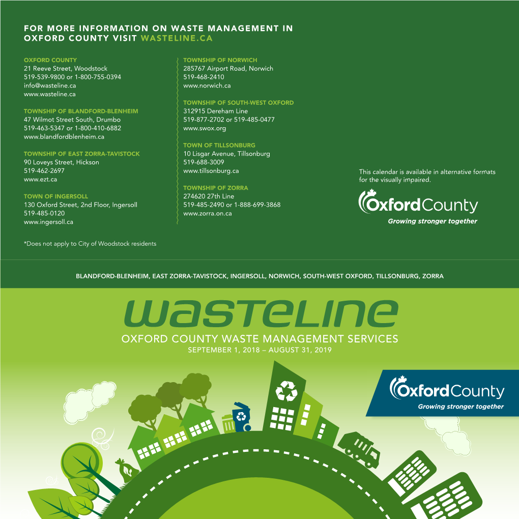 Oxford County Waste Management Services September 1, 2018 – August 31, 2019 What’S Inside