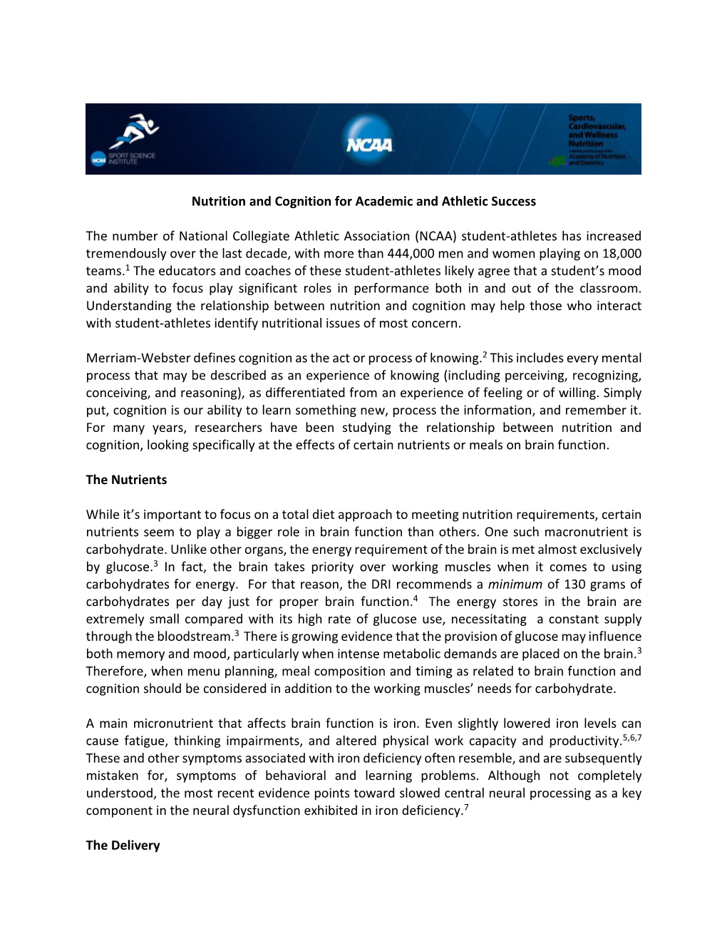 Nutrition and Cognition for Academic and Athletic Success the Number Of