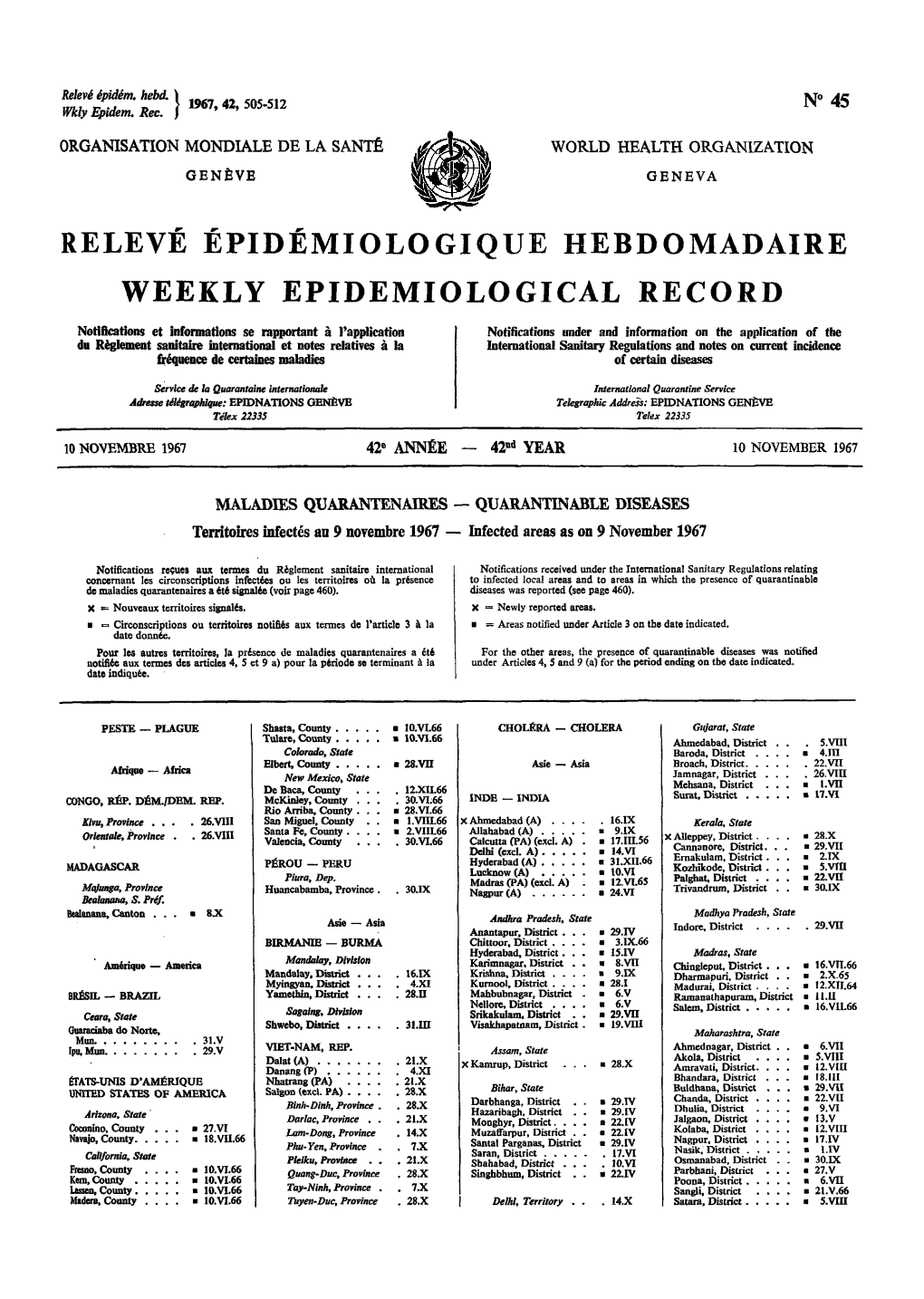 Relevé Épidémiologique Hebdomadaire Weekly Epidemiological Record