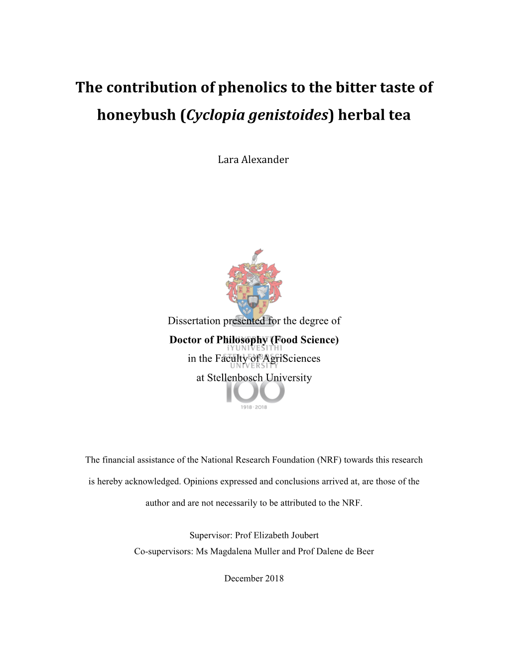 The Contribution of Phenolics to the Bitter Taste of Honeybush (Cyclopia Genistoides) Herbal Tea