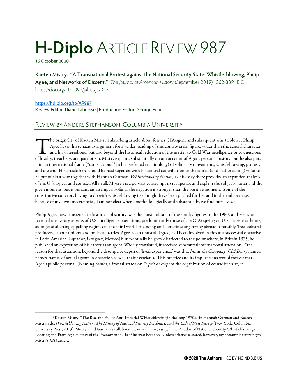 H-Diplo ARTICLE REVIEW 987 16 October 2020