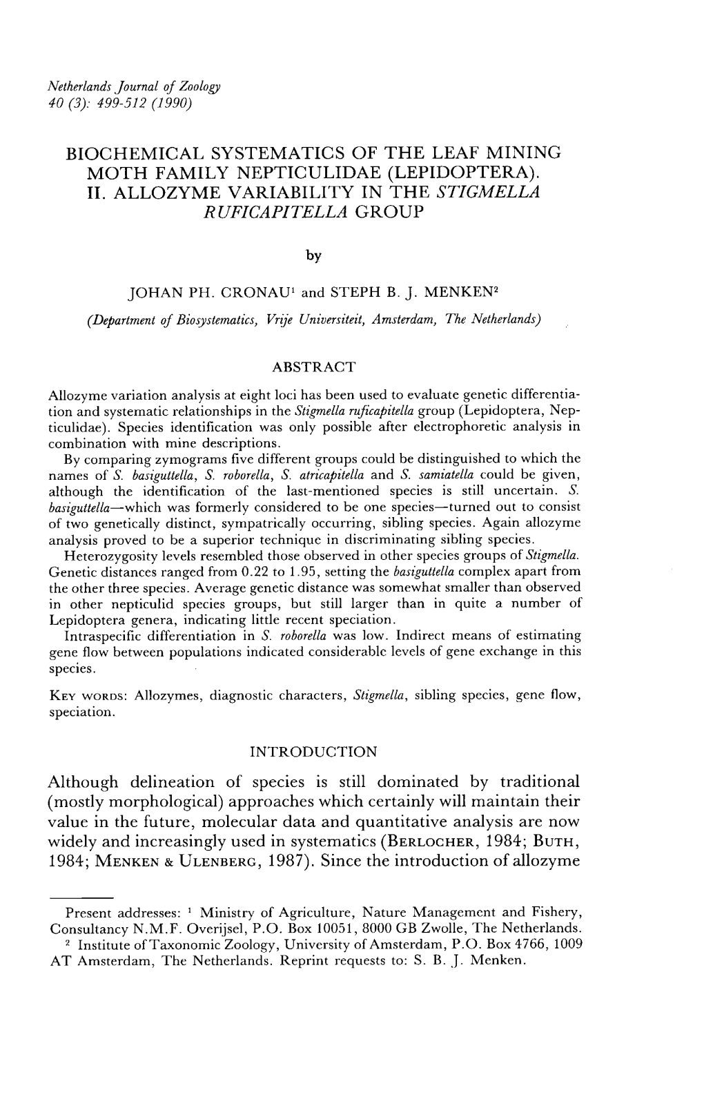 Biochemical Systematics of the Leaf Mining Moth Family Nepticulidae (Lepidoptera)