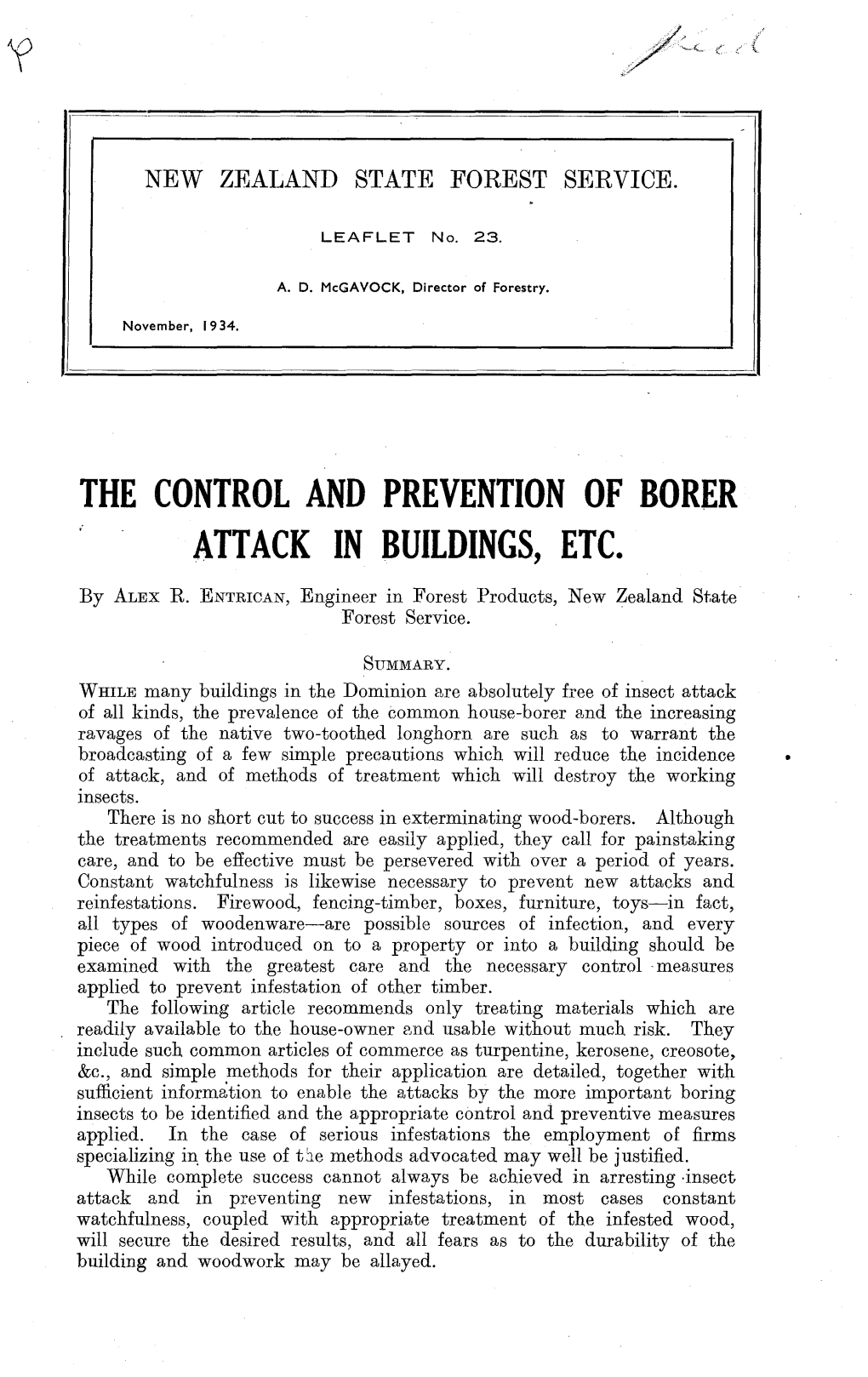 The Control and Prevention of Borer Attack in Buildings, Etc