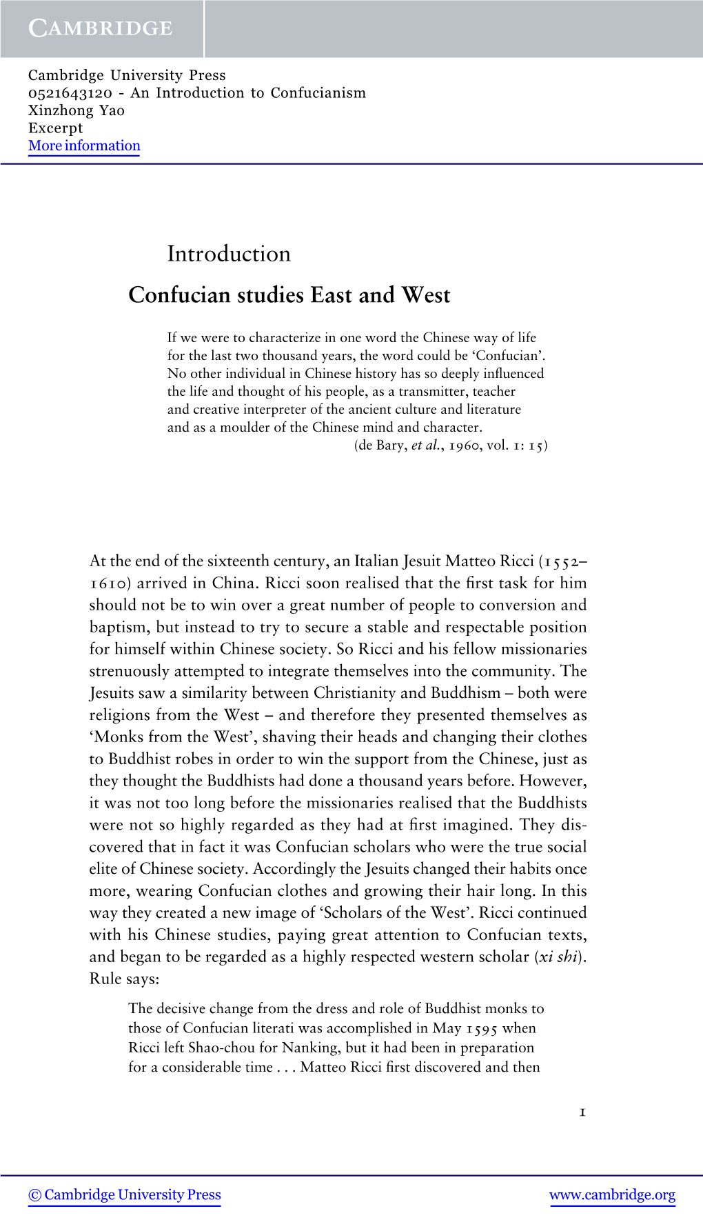 Introduction Confucian Studies East and West