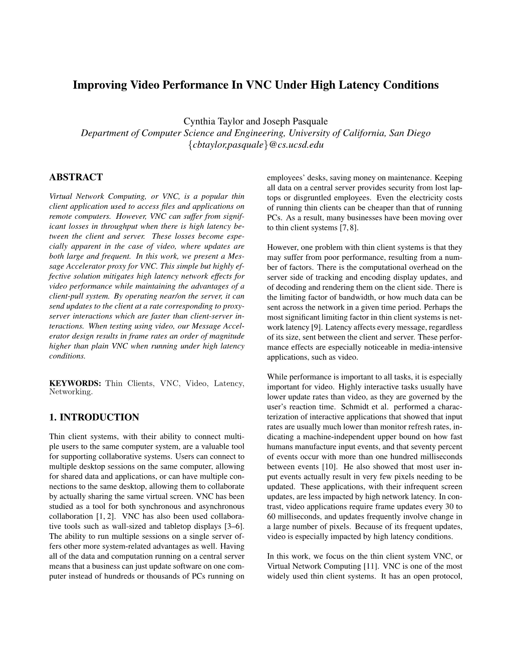 Improving Video Performance in VNC Under High Latency Conditions