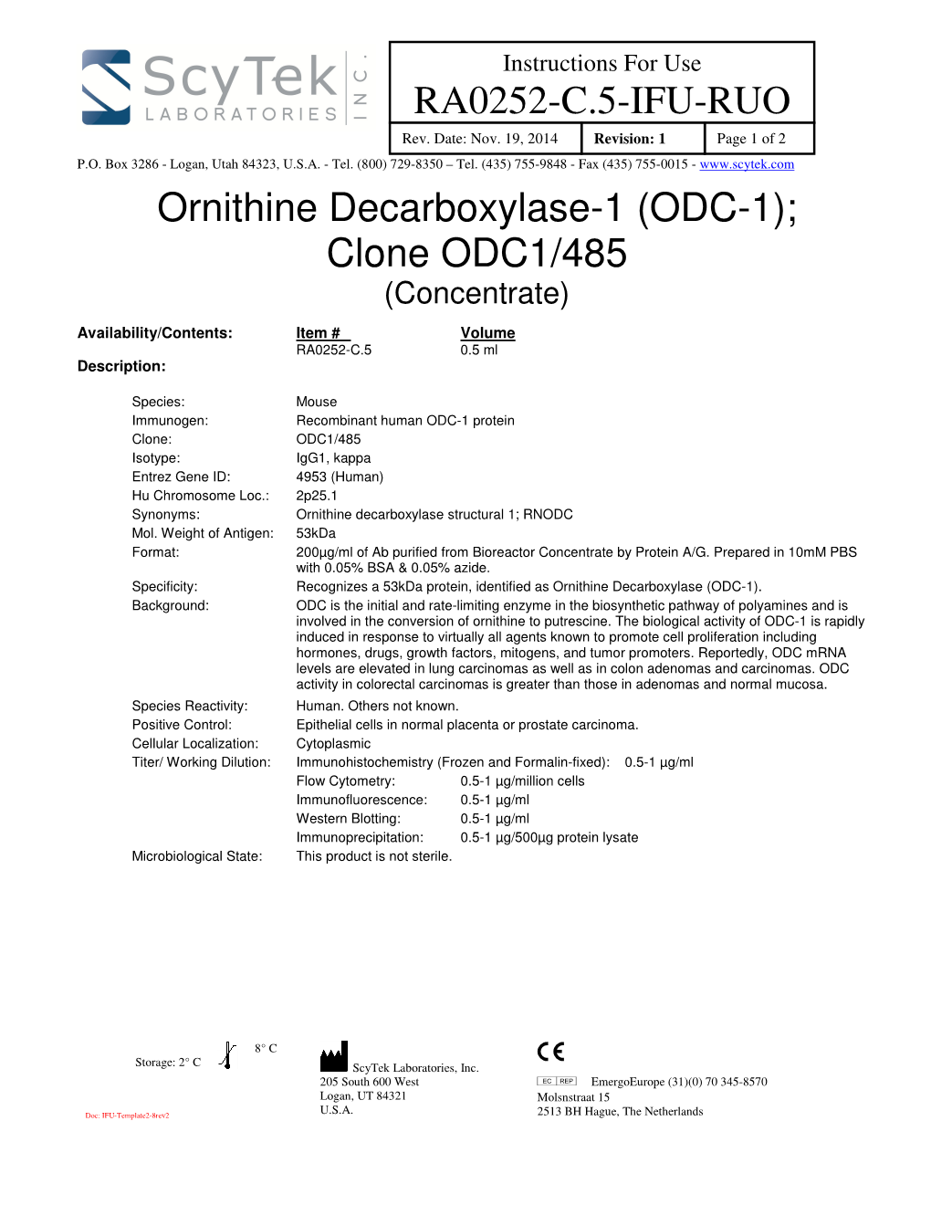 RA0252-C.5-IFU-RUO Ornithine Decarboxylase-1