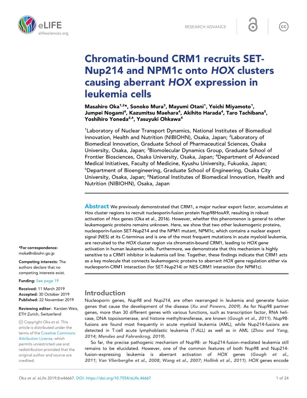 Chromatin-Bound CRM1 Recruits SET- Nup214 and Npm1c Onto