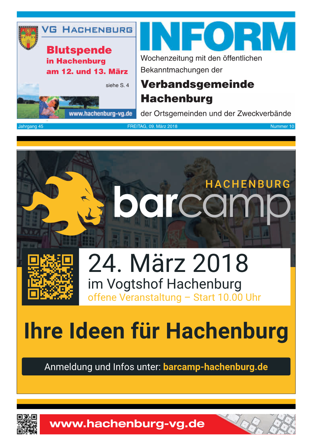 24. März 2018 Im Vogtshof Hachenburg Offene Veranstaltung – Start 10.00 Uhr Ihre Ideen Für Hachenburg