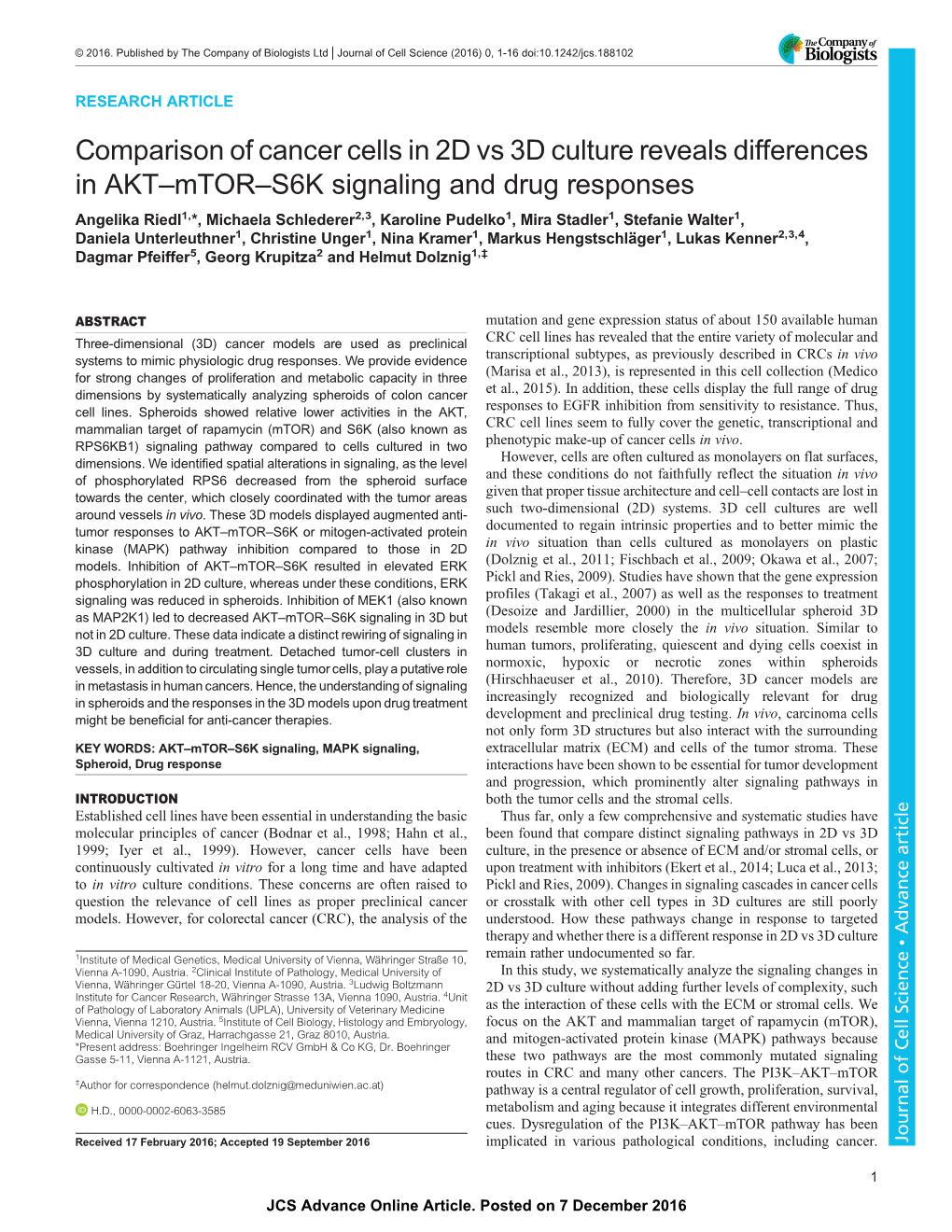 Comparison of Cancer Cells in 2D Vs 3D Culture Reveals Differences In