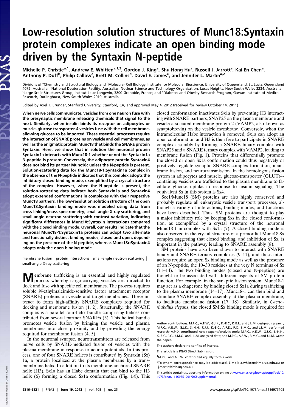 Low-Resolution Solution Structures of Munc18:Syntaxin Protein Complexes Indicate an Open Binding Mode Driven by the Syntaxin N-Peptide