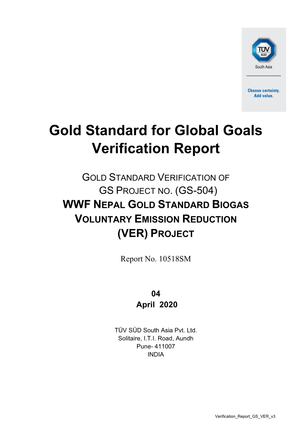 Gold Standard for Global Goals Verification Report