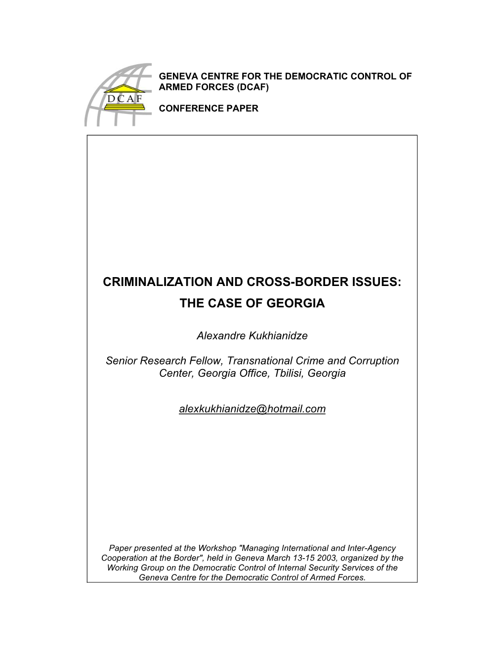 Criminalization and Cross-Border Issues: the Case of Georgia