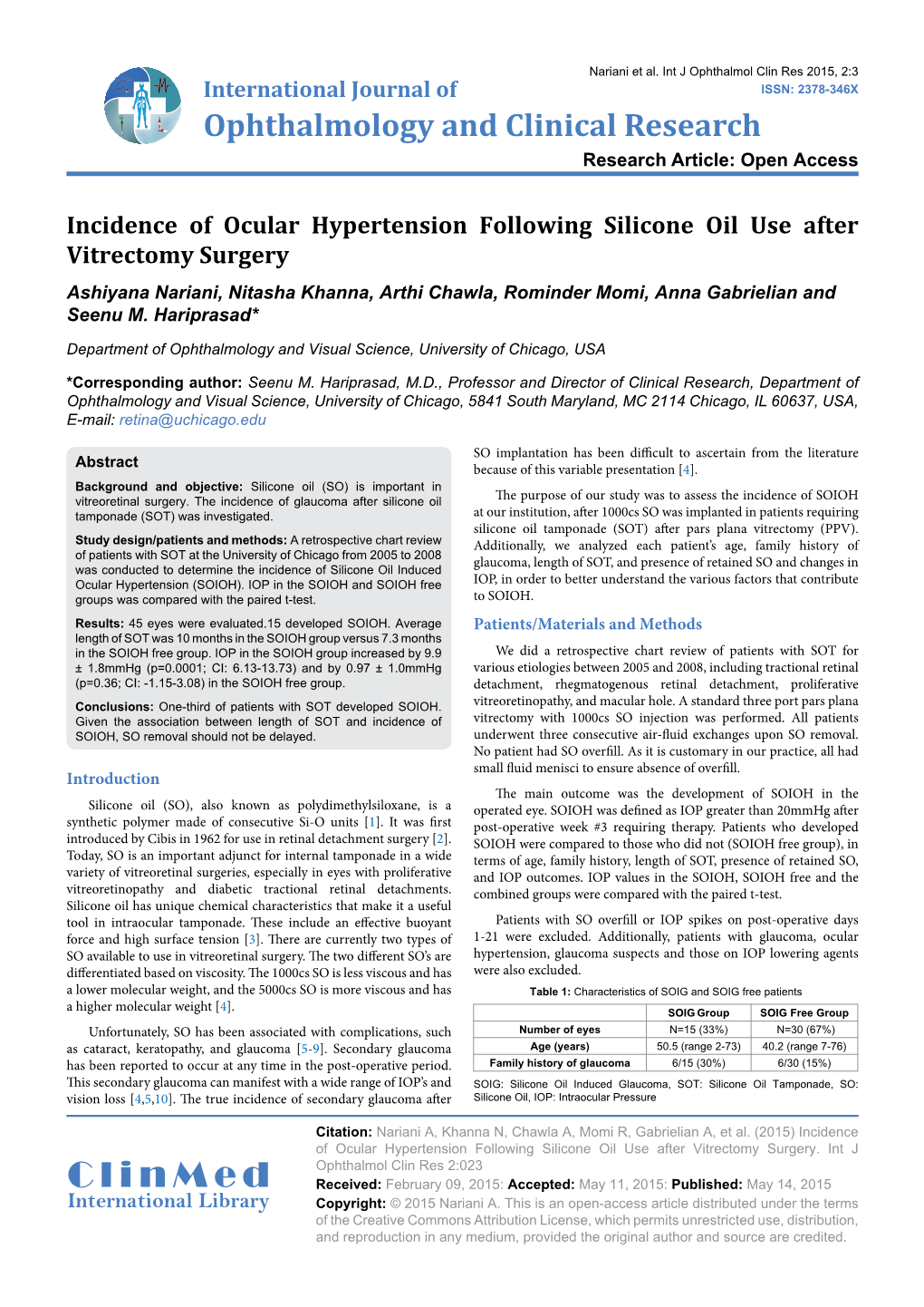 Incidence of Ocular Hypertension Following Silicone Oil Use After