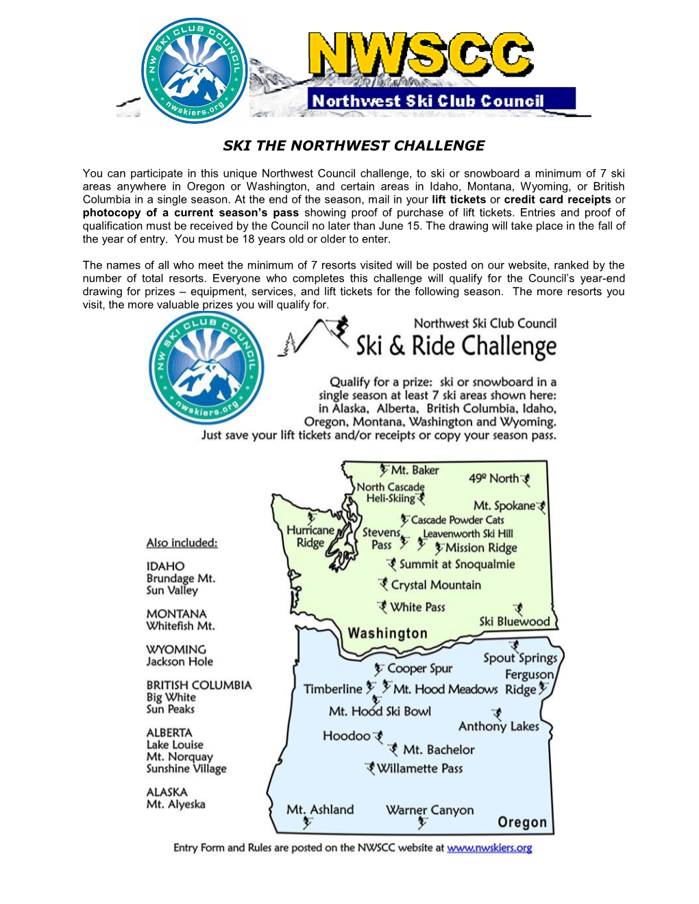 Ski Oregon & Washington Challenge 2007 Flyer