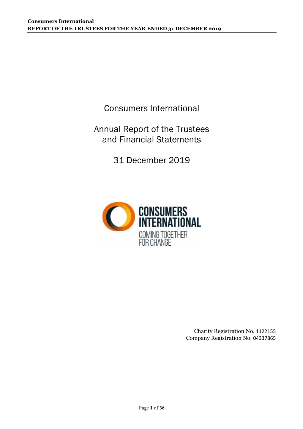 Consumers International Annual Report of the Trustees and Financial Statements 31 December 2019