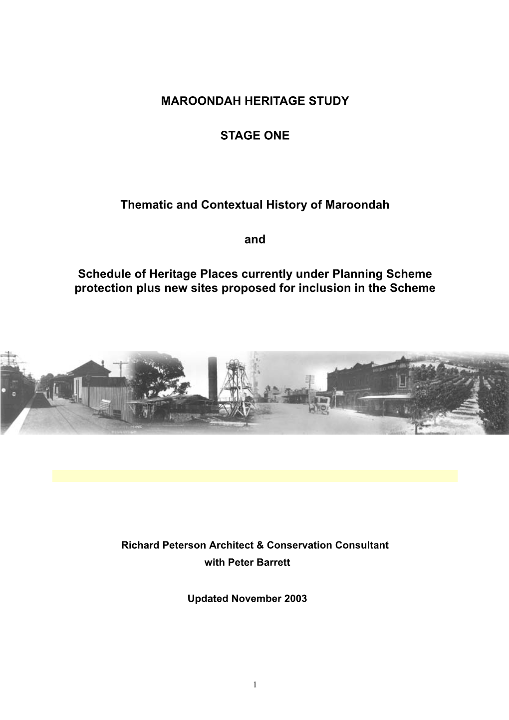 MAROONDAH HERITAGE STUDY STAGE ONE Thematic And